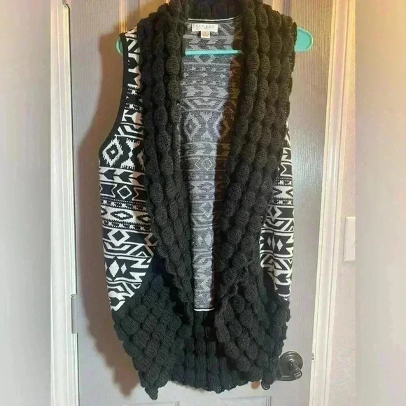Studio JP waterfall open front cardigan in black & white geometric pattern large - Picture 1 of 7